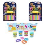 Kiddy Clay Combo Pack of 3 – 4 Tubs x 100g Modelling Dough with 4 Shape Cutters & 150g Round Clay Sticks with 4 Cutters & Roller – Soft, Soft Clay for Creative DIY Projects, Arts & Crafts