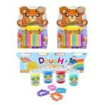 Kiddy Clay Combo Pack of 3 – 4 Tubs x 100g Modelling Dough with 4 Shape Cutters & 200g Round Clay Sticks with 5 Cutters & Roller – Soft, Soft Clay for Creative DIY Projects, Arts & Crafts