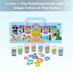 Kiddy Clay 8 Colours Modelling Dough Set - 50g Each - 8 Tubs, 10 Shape Cutters & Mini Roller, Soft, Clay for Creative, Packed in Paper Box, Ideal for Arts, Crafts & DIY Projects - 400g - Image 2