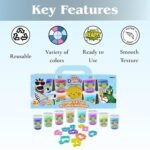 Kiddy Clay 8 Colours Modelling Dough Set - 50g Each - 8 Tubs, 10 Shape Cutters & Mini Roller, Soft, Clay for Creative, Packed in Paper Box, Ideal for Arts, Crafts & DIY Projects - 400g - Image 4