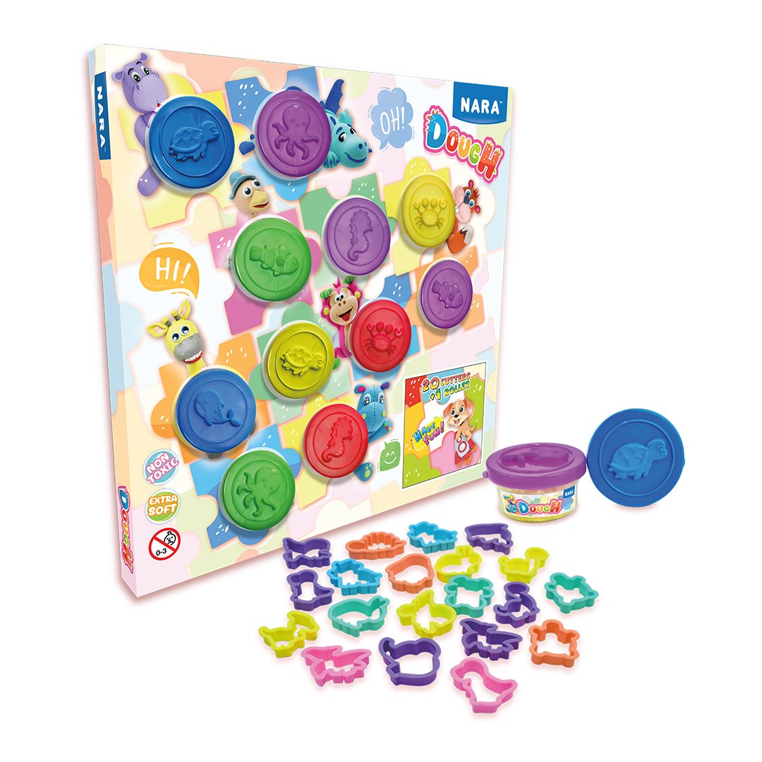 8000-dough NARA Dough Set - 25g Each - 11 Cups, 20 Shape Cutters & 1 Mini Roller, Soft, Clay for Creative, DIY Projects - Image 1