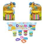 Kiddy Clay Combo Pack of 3 – Includes 4-Color 400g Dough Set with 4 Shape Cutters & 2X 12-Color Modelling Clay Sets with Roller & 2 Cutters – Soft Clay for Arts, Crafts & DIY Creativity